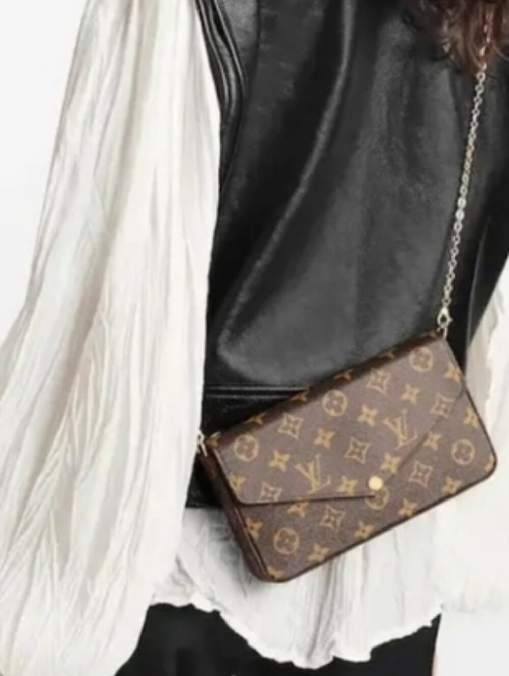 Classic Brown 4 Piece Fashion Monologo Crossbody Bag w/gold Tone Chain & Wallet